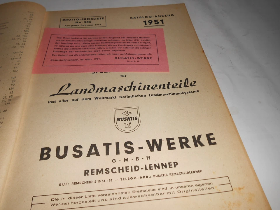 Ersatzteilkatalog BUSATIS Landmaschinenteile von 1951 - Bild 2 von 4