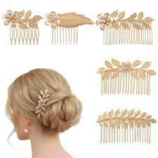 6pcs Leaf Hair Side Combs Gold Rhinestone Hair Comb Clips French Twist Hairs ...
