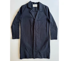 HACKWITH DESIGN HOUSE Trench Coat Jacket Womens OS Navy Blue Tencel Made USA