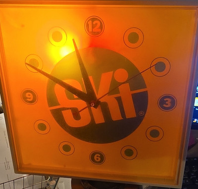 SKI  Soda Advertising Wall Clock Square  Green AND BLACK  Logo