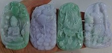 Cert'd Natural A Lavender Green Jadeite Jade Kwan-yin Phoenix Dragon Pendant 4Pc