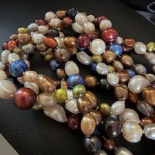 7-10 Multi-Color Cultured Freshwater Pearl 60  Endless Strand Necklace 107g