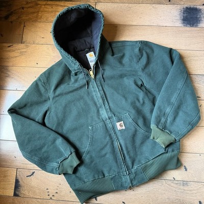 Vintage Carhartt J130 SPC Spruce Green Hooded Jacket Mens MEDIUM