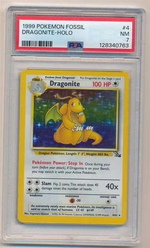 1999 POKEMON FOSSIL DRAGONITE HOLO #4 PSA 7