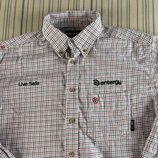 Ariat FR Work Shirt Mens Large Tall White Red Blue Plaid Entergy Logo CAT 2