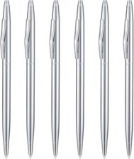 6 Pieces Silver Slim Metal Ballpoint Pen, 1Mm Medium Point Black Ink Smooth Wri