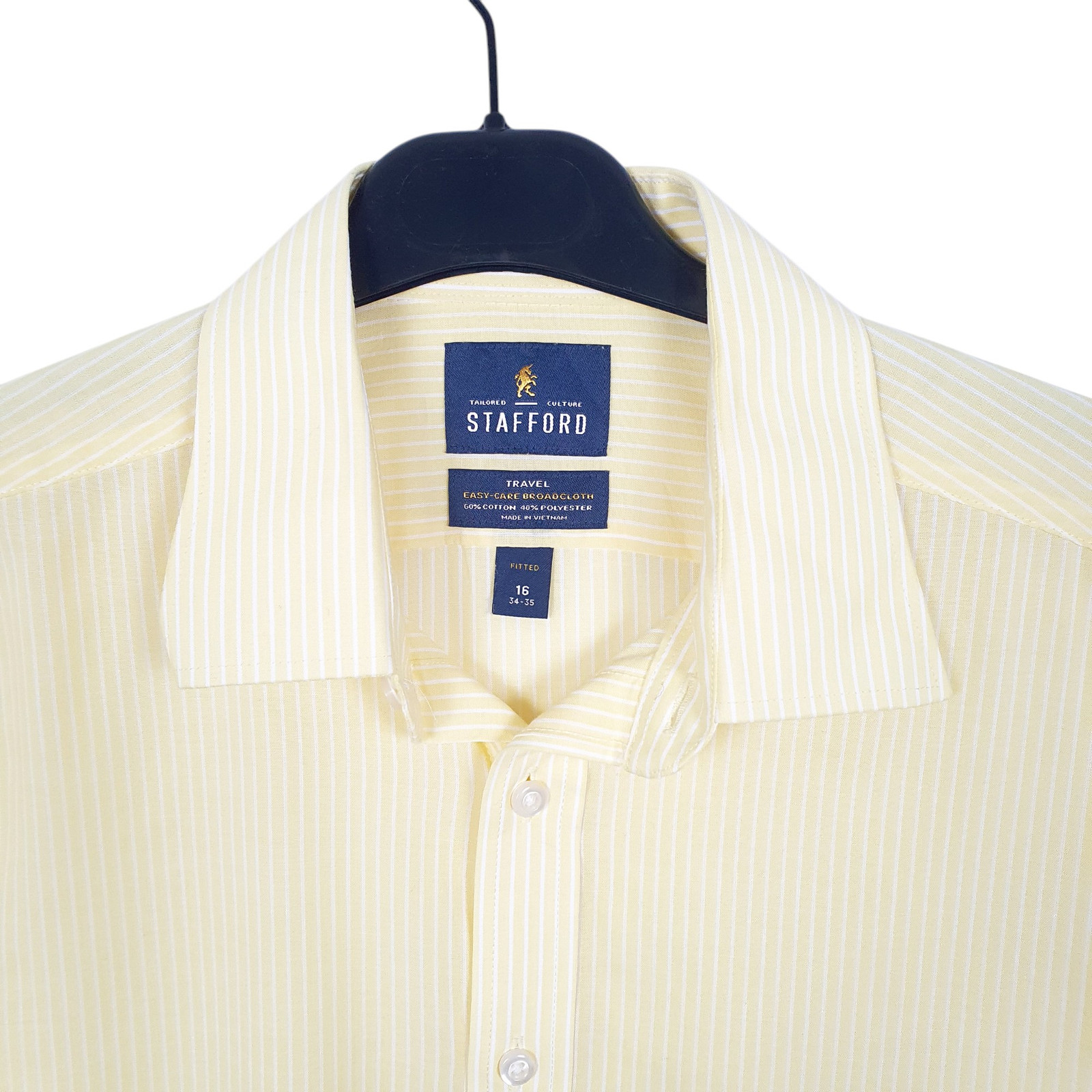 STAFFORD Yellow Striped Shirt Travel Easy Care Broadcloth Fitted Long Sleeve M image 2