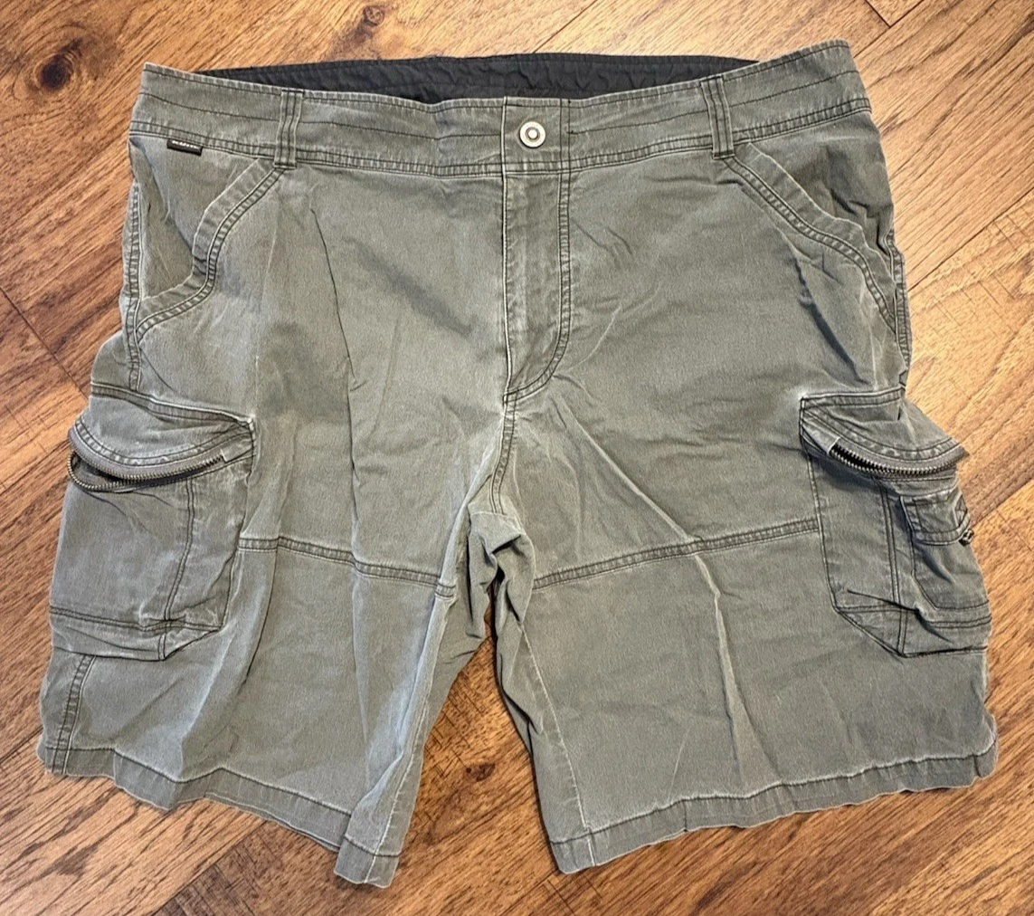 Kuhl Shorts Vtg Patina Dye Mens 40 Olive Green Ambush Cargo Shorts Climbing Hike