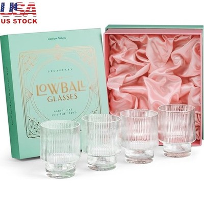 Vintage Lowball Cocktail Glass Set 4 Handblown Crystal Dishwasher Safe New