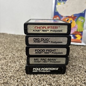 Atari 7800 Games Lot Of 5 Ms PAC Man Dig Dug Choplifter Food Fight Tested