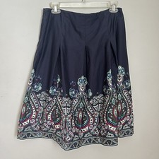 Talbots Blue Green Paisley A-Line Knee-Length Pleated Lined Skirt Size 8P