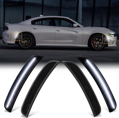 For 2015-2023 Dodge Charger White Front & Rear LED Side Marker Light Smoked Lens
