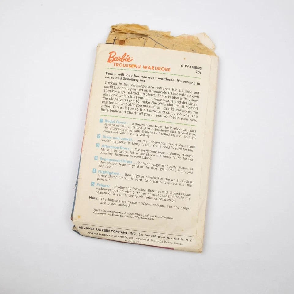 Advance VTG 1962 Barbie Trousseau Wardrobe Pattern #2895 4 patterns included - Image 2 of 4