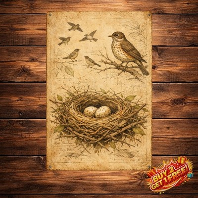 Rustic Charm Illustrated Style Metal Tin Sign Wall Decor