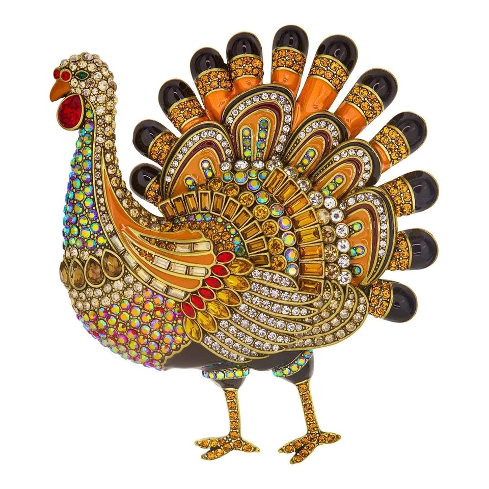 New $220 HEIDI DAUS Large TILLY Turkey Large Enamel Crystal Pin Thanksgiving - Image 2 of 4