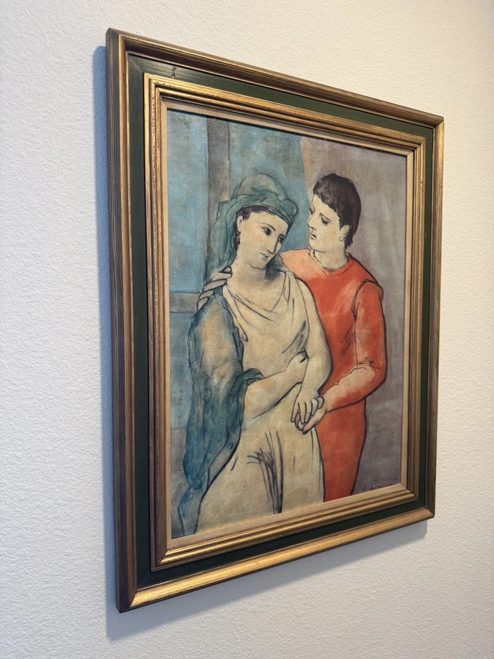 RARO Impresión Vintage Enmarcada Sobre Lienzo - Pablo Picasso - Los Amantes - Año 1923 Repr Foto 4 de 4