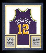 Framed John Stockton Utah Jazz Signed Mitchell & Ness 1991-92 Swingman Jersey