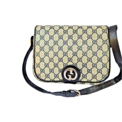 Gucci Umhängetasche Vintage GG 80er Sherry Navy Blau PVC/Leder Selten