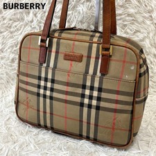 Burberry Vintage Nova Check Tote Bag Canvas Leather Brown Handbag