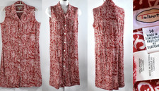 Talbots Linen Shirt Dress Batik Red White Sleeveless Button Front Shift Women 14