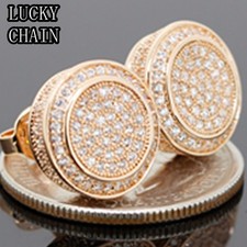 14K ROSE GOLD FINISH BLING OUT CZ PAVE STUD EARRING W14mm