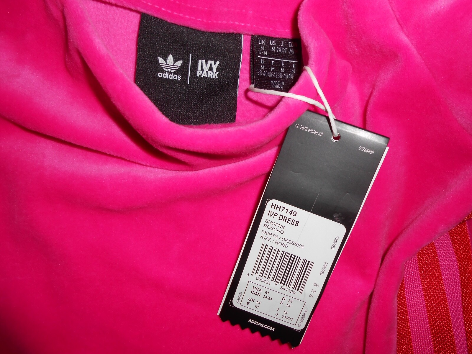 New Adidas x Ivy park pink velvet velour mini dress Size Medium RRP £220 image 4