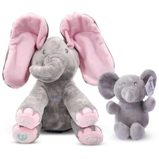 Interactive Musical Peek-A-Boo Elephant Stuffed Animal & Baby Elephant Plush Toy