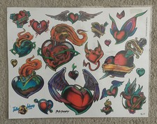 Tattoo Flash Single Sheet Print by Kelly Gommley Hearts Dove Mom Love 11" X 14