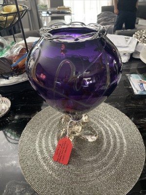 Purple Glass Central Coast Hand Blown Signed Large Unique Vase
