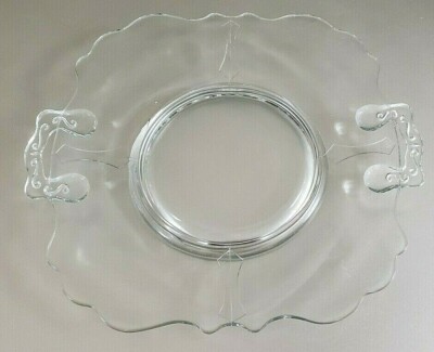 Vintage LE Smith Mt Pleasant Depression Glass Scalloped Square Tray with Handles