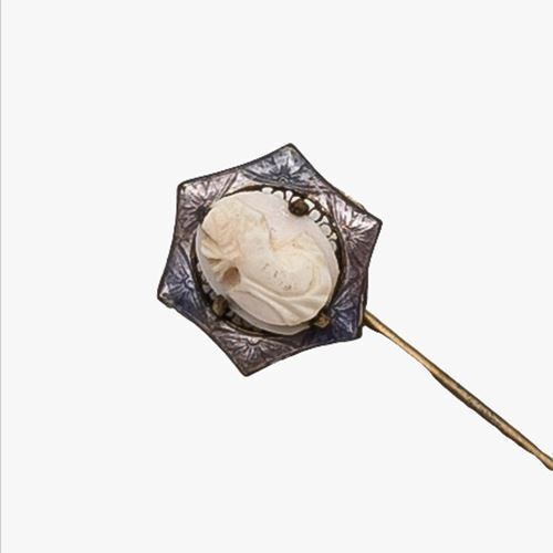 Antique Art Nouveau Carved Shell Cameo Stick Pin Guil… - Gem