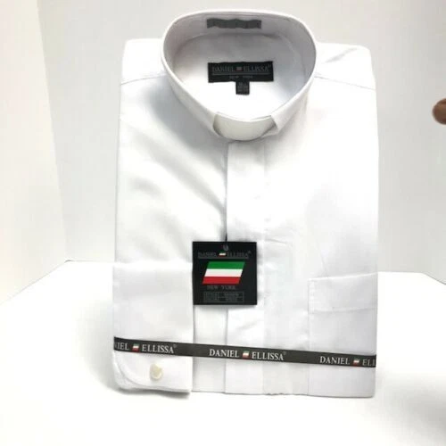 Camicia uomo Daniel Ellissa bianca clero colletto a fascia linguetta bianca taglie 14,5 -22,5 - Immagine 3 di 3
