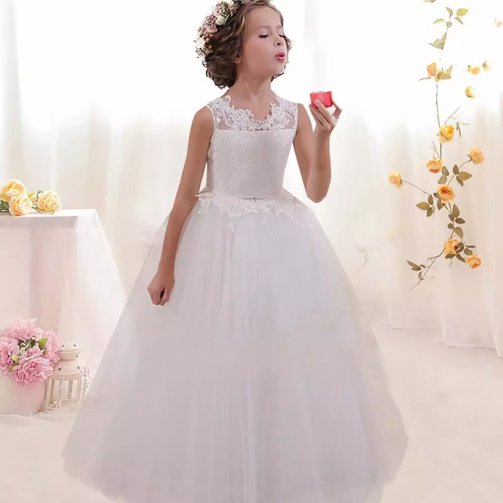 Niñas Encaje Vestido de Boda Sagrada Comunión Fiesta Baile de graduación Princesa Concurso Niños Vestidos