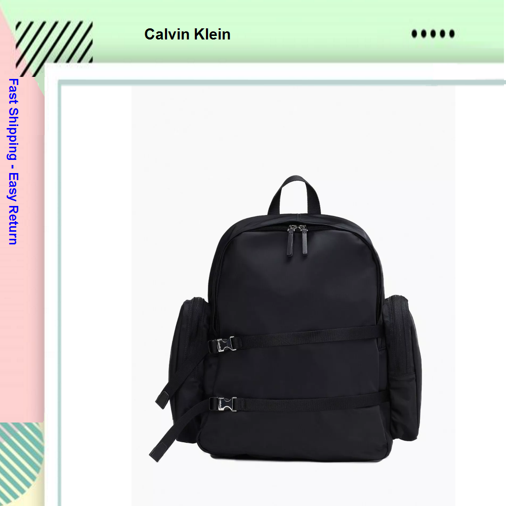 $199.50 Calvin Klein Nylon Large Dual Zip Compartment Backpack, Black