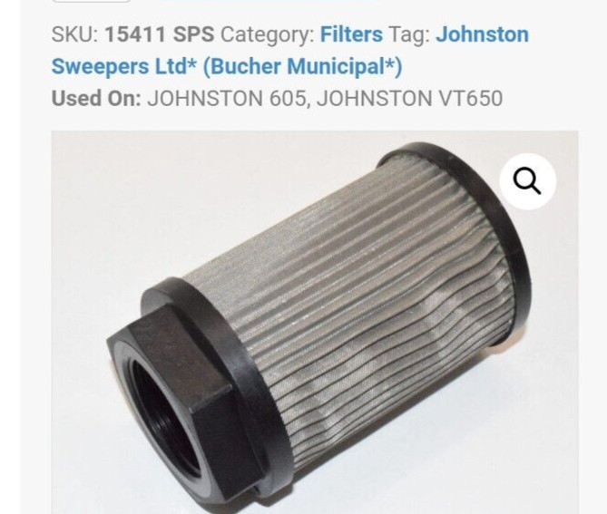 JOHNSTON HYDRAULIC FILTER 15411 ROAD SWEEPER SUCTION FILTER Johnston 605, VT650
