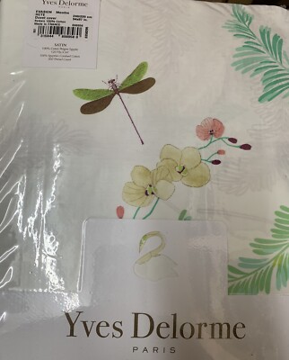 Yves DELORME EVASION MENTHE VÖGEL BLUMEN SATIN Bettbezug Set KÖNIG LUXUS