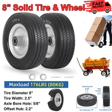 8" Solid Flat Free 2.50-4 Tires & Wheels Replacement Hand Truck Garden Dolly