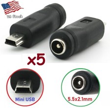 5pcs DC Power 5.5x2.1mm Female to Mini USB 5Pin Male Charger Adapter Connector