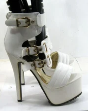 White 6.5"Stiletto High Heel 2"Platform Ankle Strap Shoes Women Size   8.5