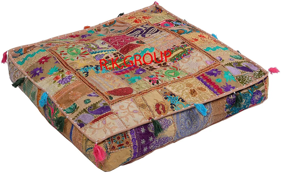 Square floor cushion meditation pillow bohemian decorative boho hippie Ottoman - Image 3 of 4