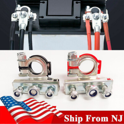 2PCS Car Battery Terminal Connectors with 3 Way Top Post Battery Terminal Ends