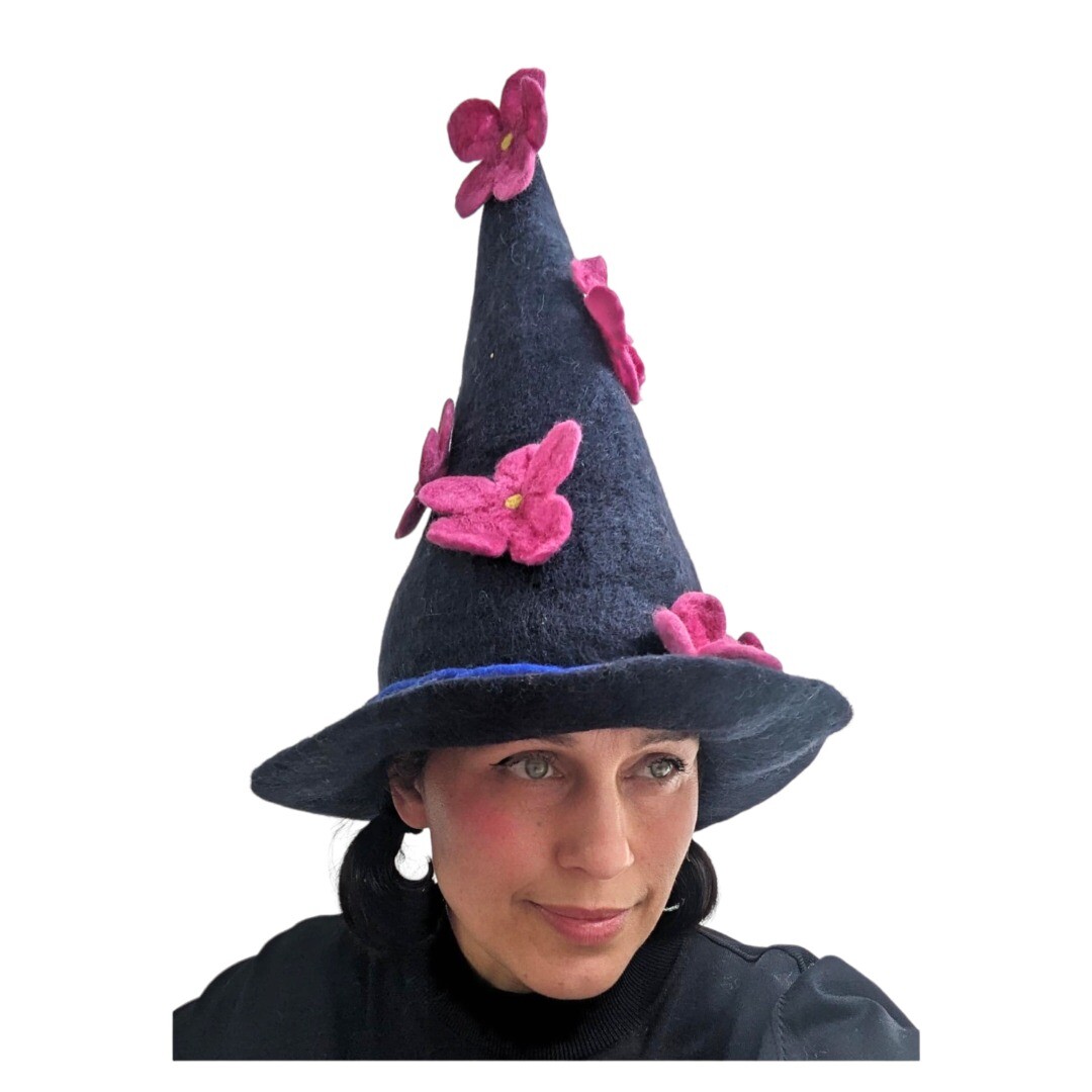 Negro Flor Rosa Bruja Mago Sombrero Flora Disfraz Festival Divertido Par