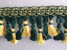 6 yards Scalloped TASSEL FRINGE 4" - GREEN/YELLOW - Fabric Drapery Trim IMP573