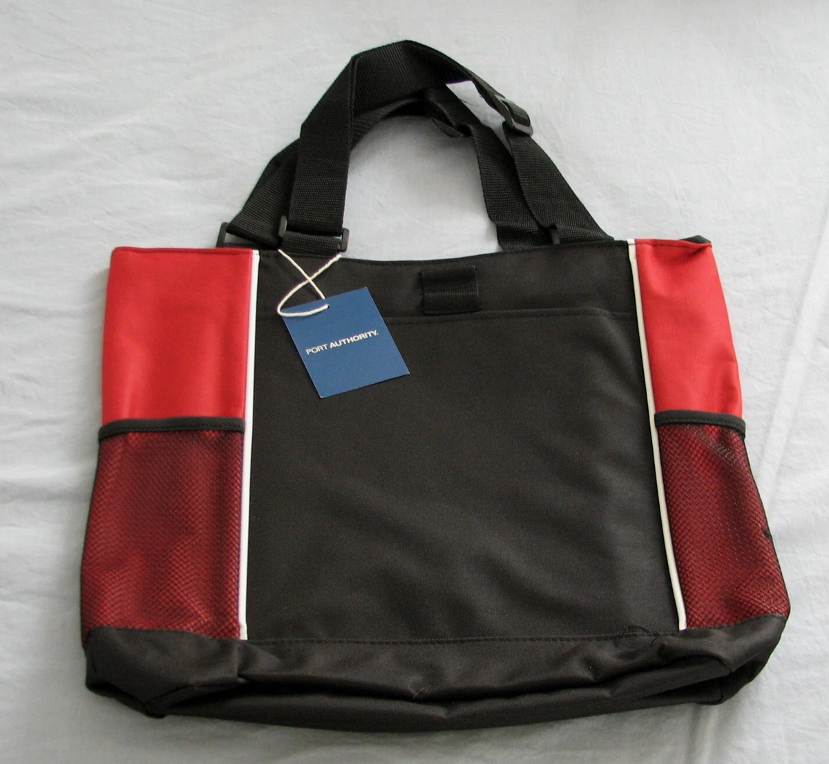 Port Authority Zippered Panel Tote Black and Red Adjustable Straps