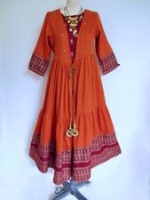 Anarkali Kurta With Jacket S M Orange Maroon Gold Tassels India Long Party Dress