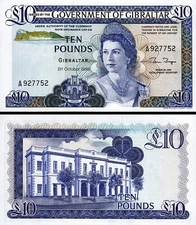 Gibraltar 10 Pounds 1986, UNC, P-22b, Que II, Prefix A
