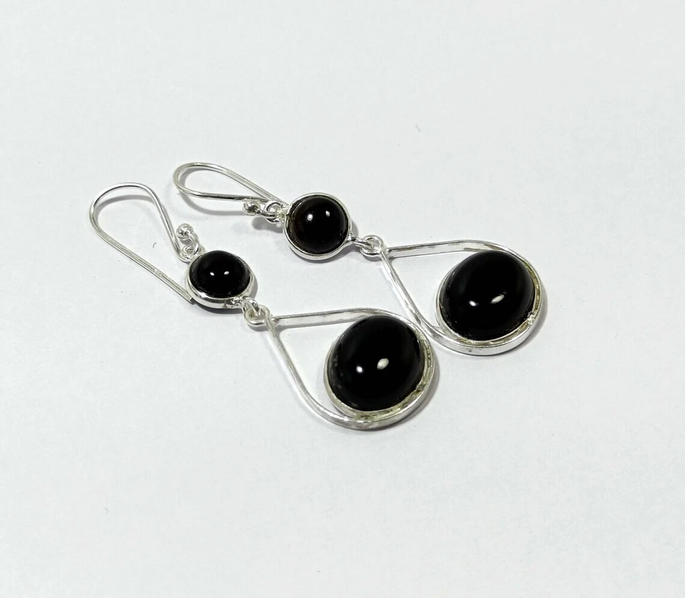 Good Looking Black Onyx Gemstone 925 Sterling Silver Handmade Earring Ag-118 - Image 3 of 4