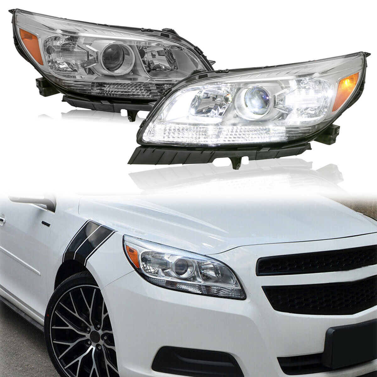2PCS Projector Headlights Assy For Chevrolet Malibu 2013 2014 2015 Front Lamps eBay