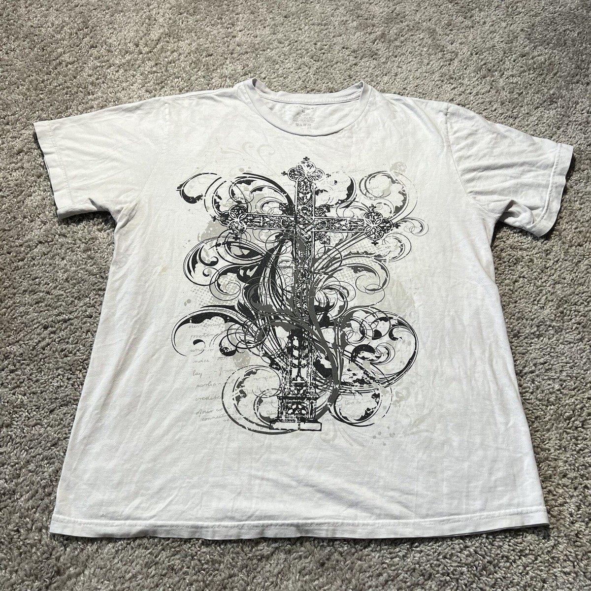 Y2K Anchor White Angels Wings Cross Grunge Punk Goth Tee