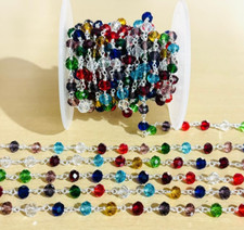 6mm Multi Crystal Beads Rosary Chain, Handmade Beaded Wire Wrapped Chain